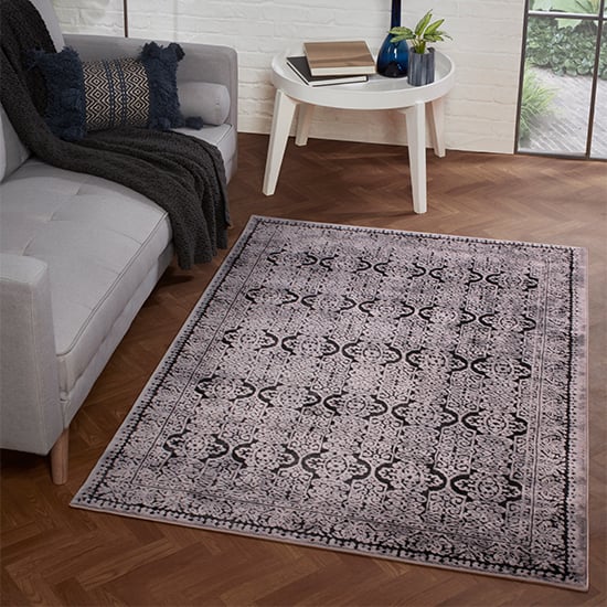 Arabella Opaque 200x290cm Damask Pattern Rug In Black