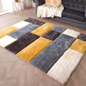 Blocks Polyester 120x170cm 3D Carved Rug In Ochre